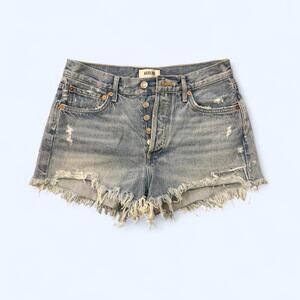 Agolde Parker Vintage Cut Off Distressed Jean Short in Swapmeet Light Wash Sz 28